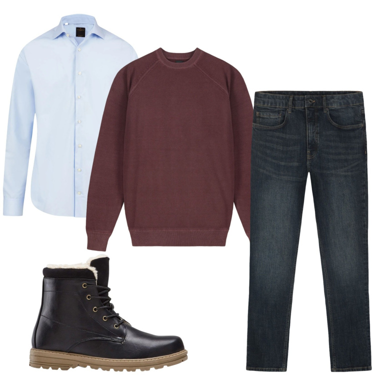 Outfit uomo - Total look #2482940. Stile Trendy per Tutti i giorni. Abbinamento con camicie, jeans, maglieria, stivali e stivaletti.
