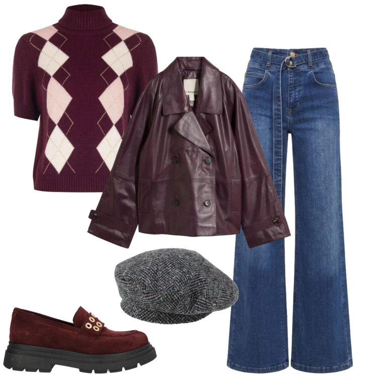 Outfit donna - City. Stile Casual chic per Tutti i giorni. Abbinamento con cappelli e berretti, mocassini, caban, jeans, maglieria.