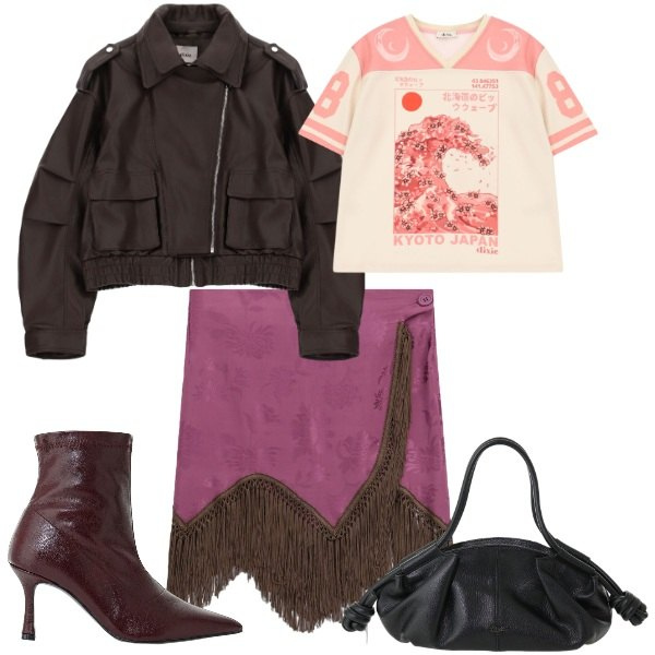 Outfit donna - Dixie nuova collezione. Stile Trendy per Tutti i giorni. Abbinamento con stivaletti, minigonne, giacche, borse a mano, t-shirt.