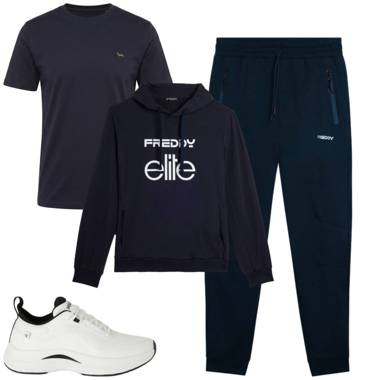 Outfit uomo - Total look #2482945. Stile Casual per Tutti i giorni. Abbinamento con t-shirt, sneakers, felpe con cappuccio, pantaloni.