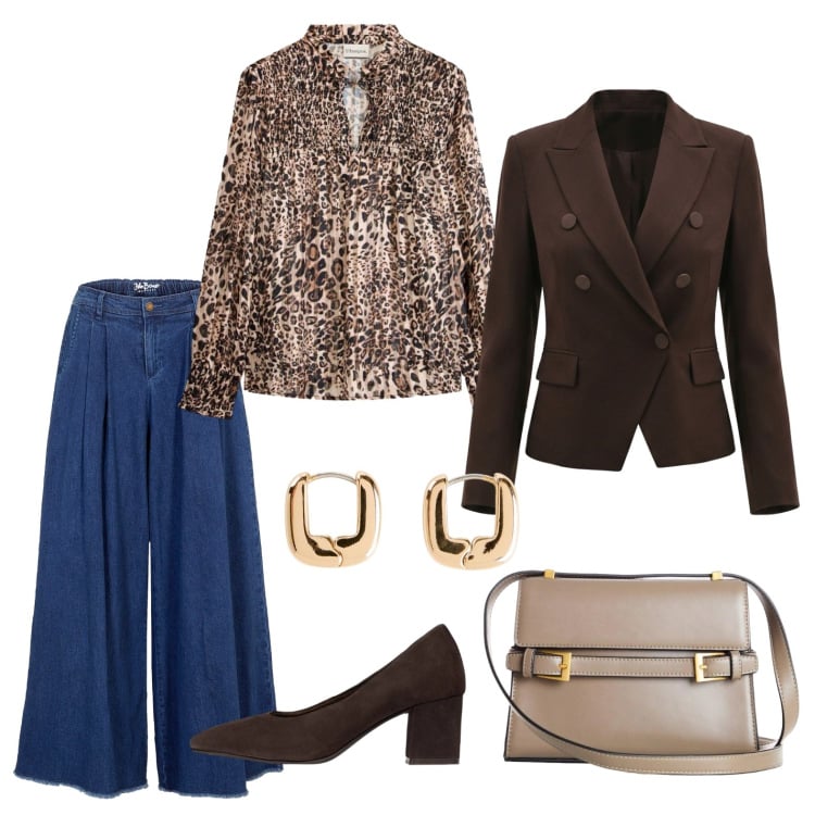 Outfit donna - Pranzo con i colleghi. Stile Casual chic per Ufficio. Abbinamento con blazer, gonne, borse a tracolla, bluse, décolleté, orecchini.