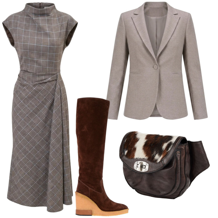 Outfit donna - Il marsupio con stampa. Stile Casual per Tutti i giorni. Abbinamento con blazer, vestiti asimmetrici, stivali, marsupi.