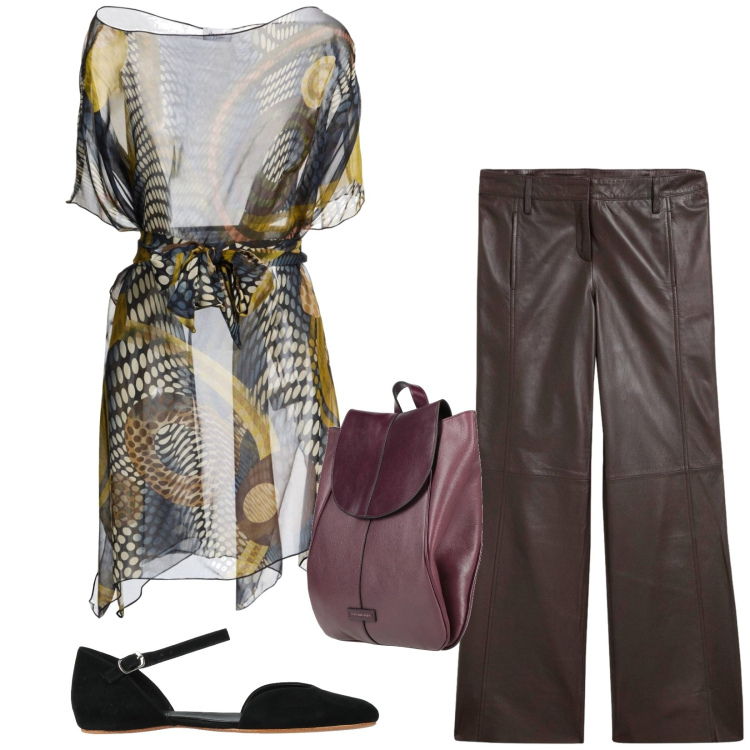 Outfit donna - Total look #2483027. Stile Casual chic per Serata fuori. Abbinamento con top, zaini, ballerine, pantaloni.