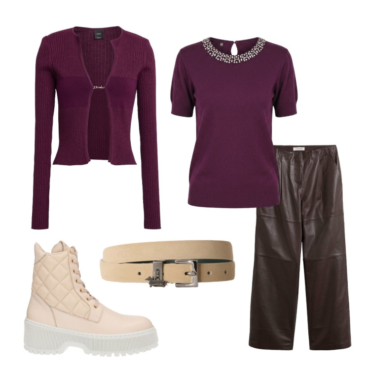 Outfit donna - Trendy per la serata. Stile Trendy per Serata fuori. Abbinamento con cardigans, anfibi, pantaloni, t-shirt, cinture.