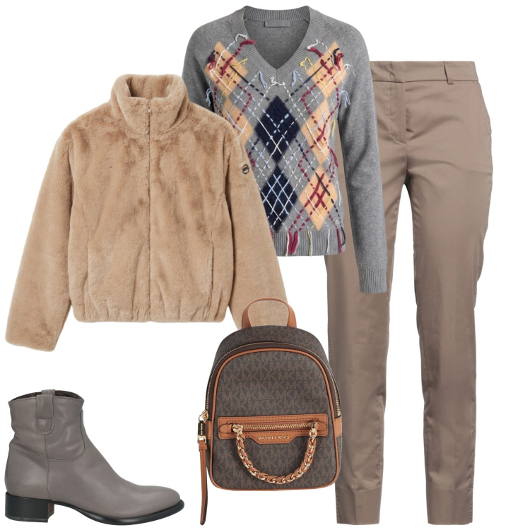 Outfit donna - City. Stile Casual chic per Tutti i giorni. Abbinamento con maglieria, blazer, pantaloni, zaini, stivaletti.
