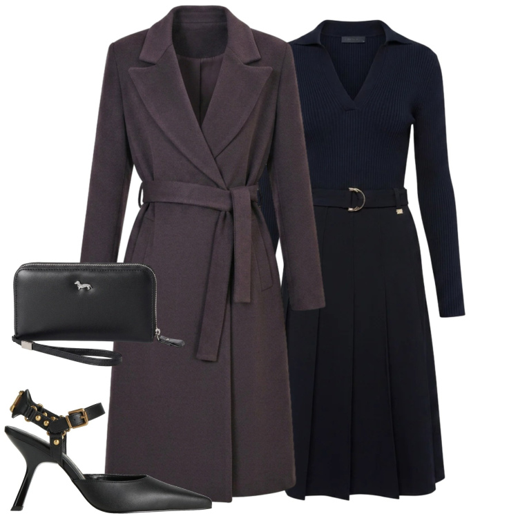 Outfit donna - City. Stile Chic per Tutti i giorni. Abbinamento con portafogli, vestiti midi/longuette, cappotti, décolleté.
