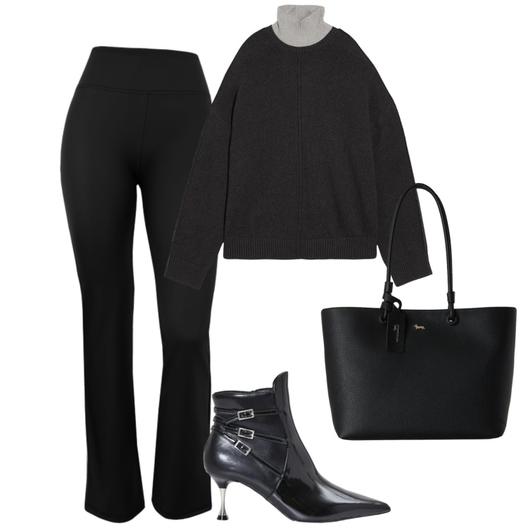 Outfit donna - City. Stile Casual chic per Tutti i giorni. Abbinamento con shopping bag, pantaloni, stivaletti, maglieria.
