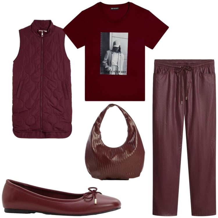 Outfit donna - Total look #2483085. Stile Casual per Tutti i giorni. Abbinamento con t-shirt, pantaloni, ballerine, borse a spalla, piumini.
