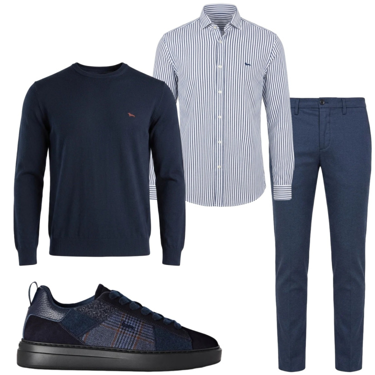 Outfit uomo - Total look #2483098. Stile Business/Elegante per Ufficio. Abbinamento con sneakers, camicie, pantaloni, maglieria.