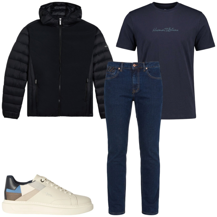 Outfit uomo - Total look #2483142. Stile Casual per Tutti i giorni. Abbinamento con sneakers, jeans, t-shirt, piumini.