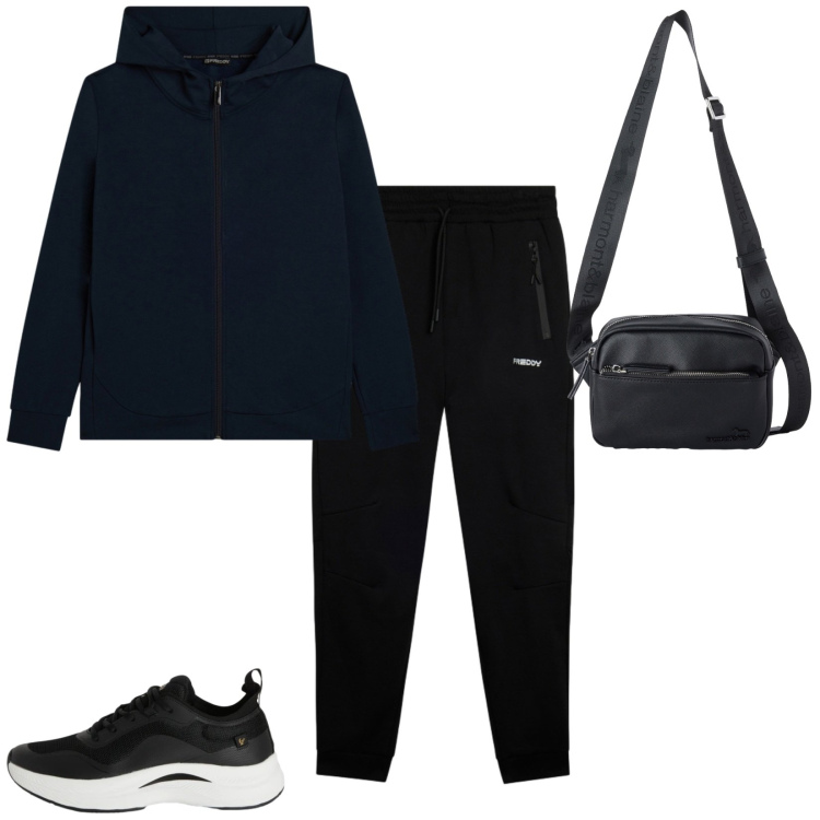 Outfit uomo - Total look #2483153. Stile Trendy per Tutti i giorni. Abbinamento con borse sportive, pantaloni, sneakers, felpe con cappuccio.