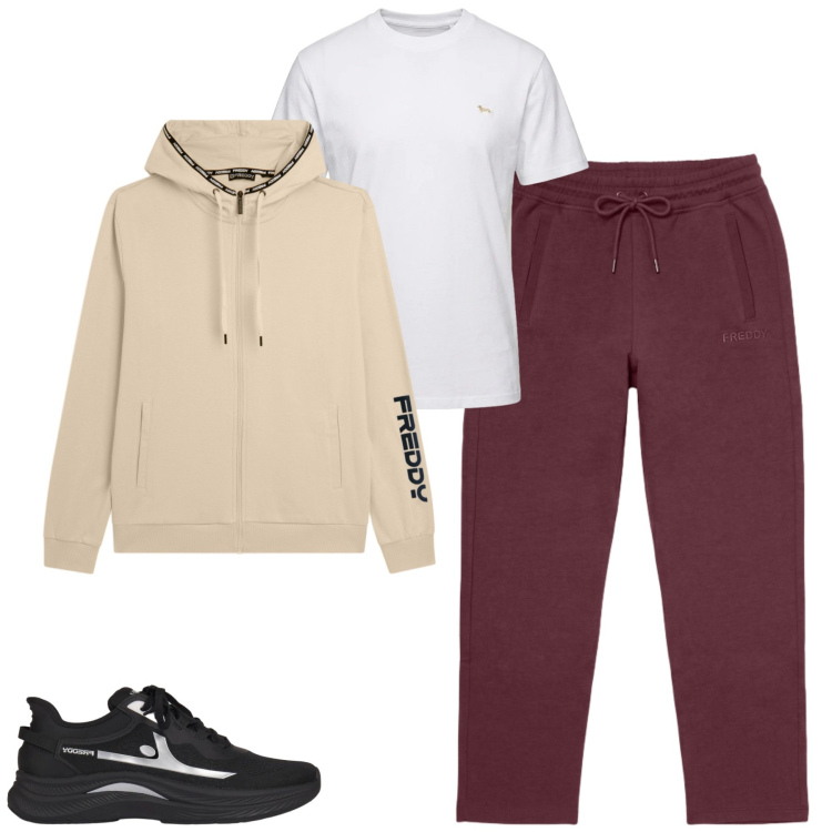 Outfit uomo - Total look #2483154. Stile Casual per Tutti i giorni. Abbinamento con t-shirt, felpe con cappuccio, sneakers, pantaloni.