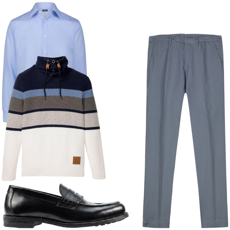 Outfit uomo - Total look #2483172. Stile Business/Elegante per Ufficio. Abbinamento con pantaloni, scarpe stringate, camicie, maglieria.