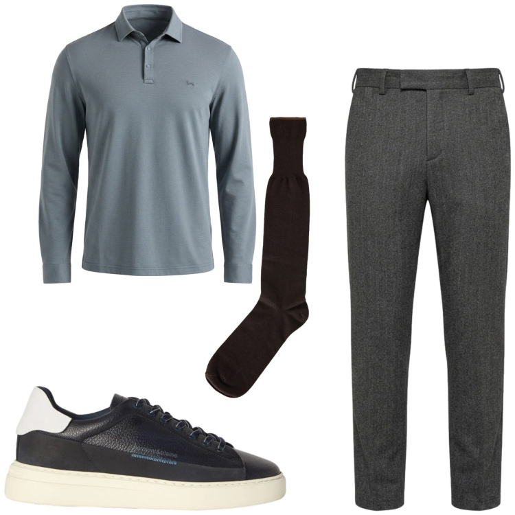 Outfit uomo - Total look #2483173. Stile Trendy per Ufficio. Abbinamento con sneakers, polo, calzini, pantaloni.