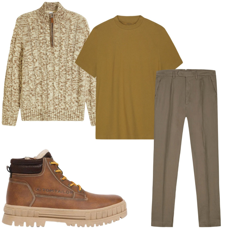 Outfit uomo - Total look #2483177. Stile Casual per Tutti i giorni. Abbinamento con pantaloni, t-shirt, maglieria, stivali e stivaletti.