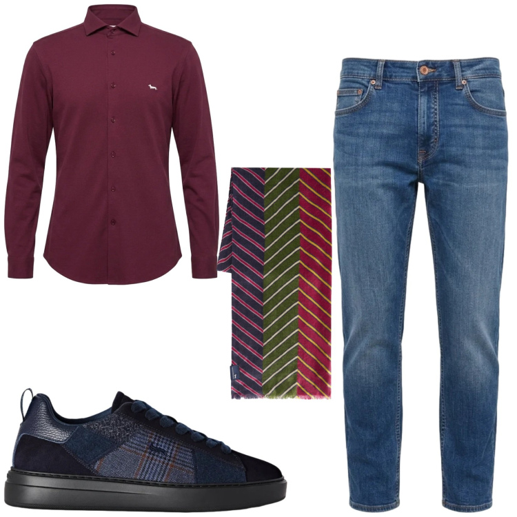 Outfit uomo - Total look #2483182. Stile Casual per Tutti i giorni. Abbinamento con sneakers, camicie, jeans, sciarpe.