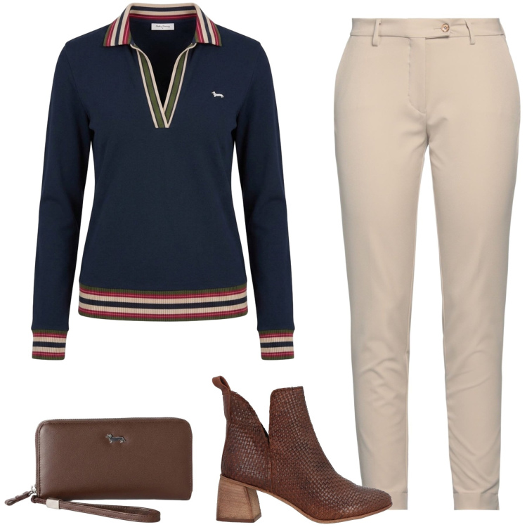 Outfit donna - Total look #2483191. Stile Casual chic per Tutti i giorni. Abbinamento con pantaloni, stivaletti, portafogli, polo.