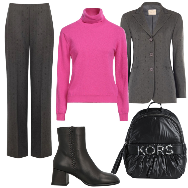 Outfit donna - Total look #2483197. Stile Chic per Tutti i giorni. Abbinamento con zaini, maglieria, stivaletti, blazer, pantaloni.