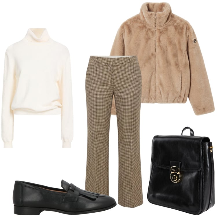 Outfit donna - Ok Money Autunno. Stile Chic per Tutti i giorni. Abbinamento con mocassini, maglieria, zaini, pantaloni, blazer.