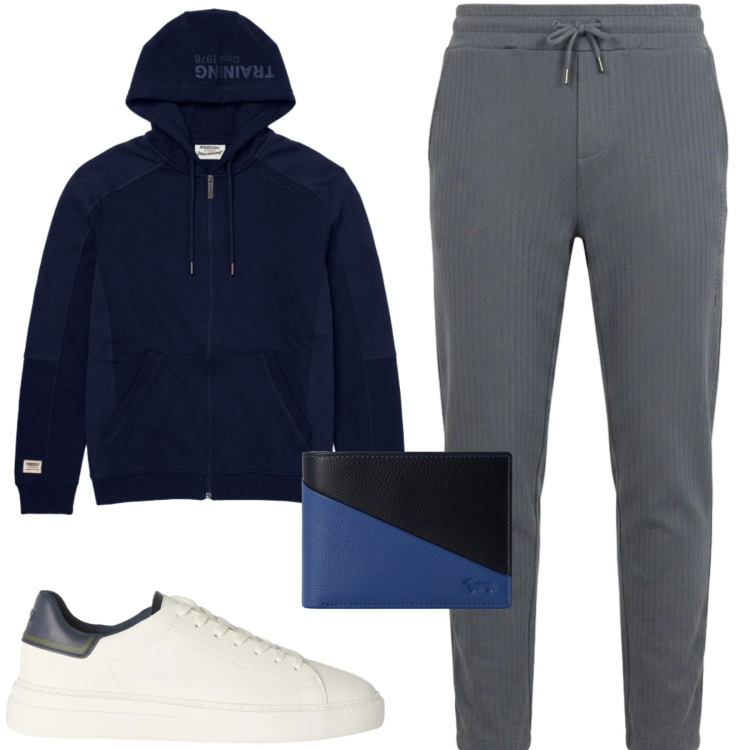 Outfit uomo - Total look #2483228. Stile Casual per Tutti i giorni. Abbinamento con pantaloni, sneakers, portafogli, felpe con cappuccio.