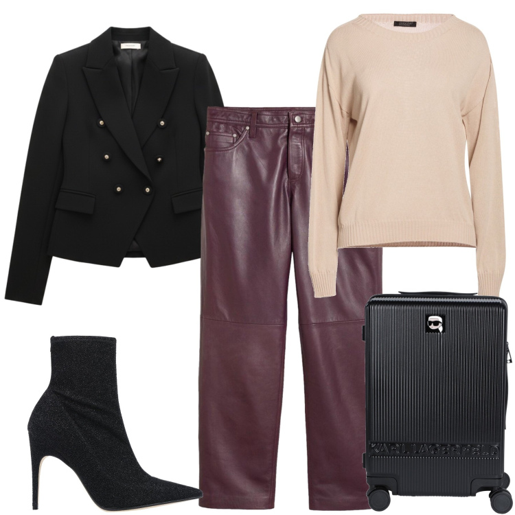 Outfit donna - Total look #2483230. Stile Casual chic per Tutti i giorni. Abbinamento con stivaletti, valigie, pullovers, pantaloni, blazer.