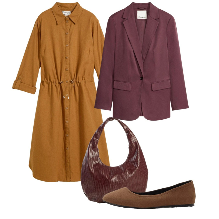 Outfit donna - Settembre. Stile Bon Ton per Tutti i giorni. Abbinamento con blazer, vestiti chemisier, ballerine, borse a spalla.