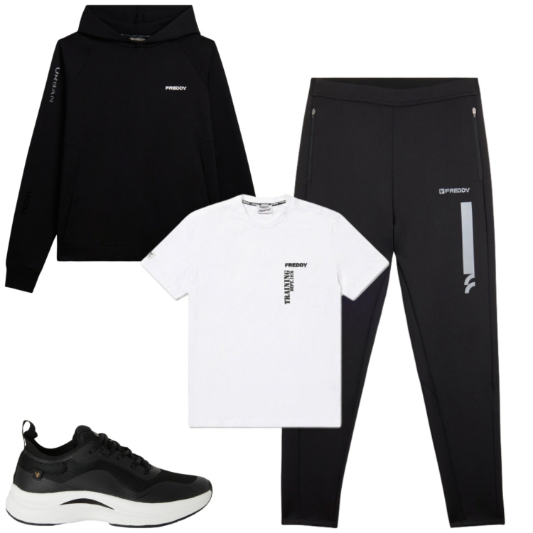 Outfit uomo - Freddy. Stile Casual per Tutti i giorni. Abbinamento con sneakers, pantaloni, felpe con cappuccio, t-shirt.