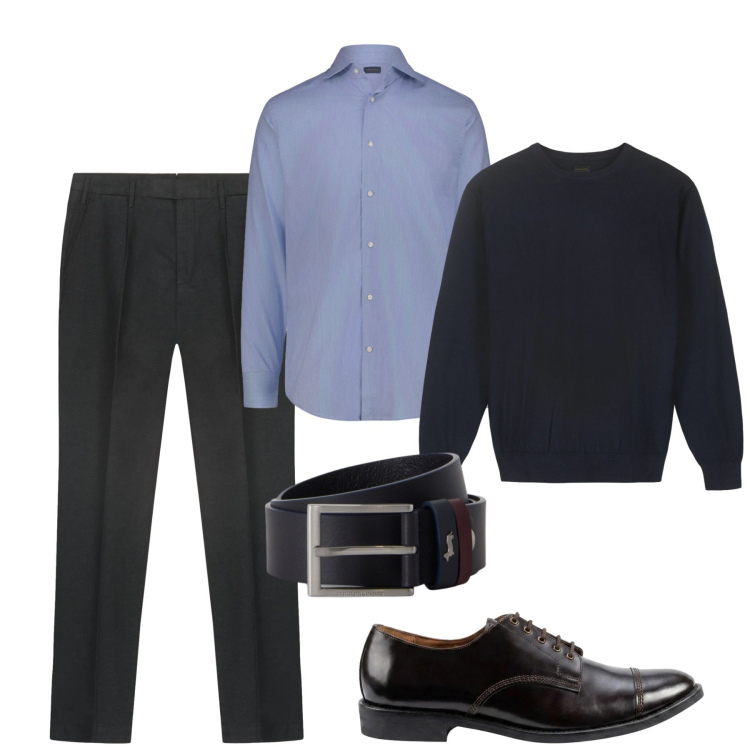 Outfit uomo - City. Stile Urban per Tutti i giorni. Abbinamento con cinture, maglieria, pantaloni, scarpe stringate, camicie.