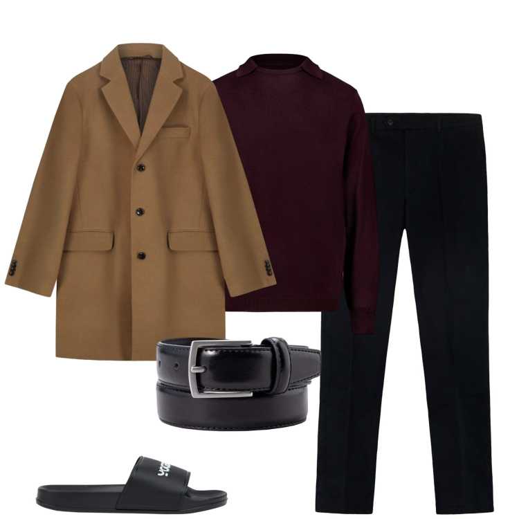 Outfit uomo - City. Stile Business/Elegante per Tutti i giorni. Abbinamento con pantaloni, cinture, maglieria, cappotti, sandali.