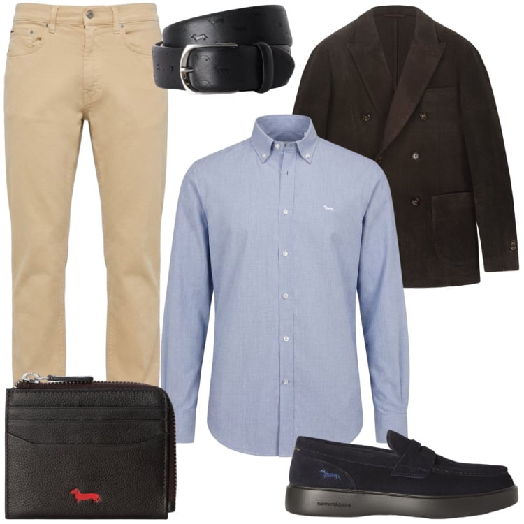 Outfit uomo - Total look #2483293. Stile Casual per Ufficio. Abbinamento con cinture, scarpe stringate, pantaloni, portafogli, camicie, giacche.