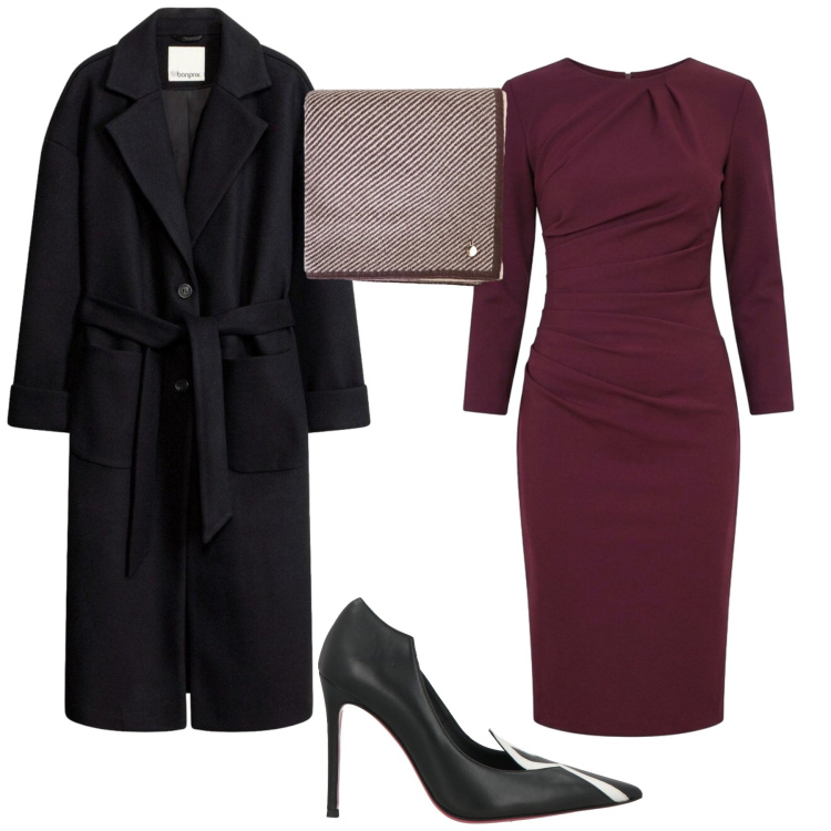 Outfit donna - Fall. Stile Urban per Tutti i giorni. Abbinamento con décolleté, cappotti, sciarpe, vestiti midi/longuette.