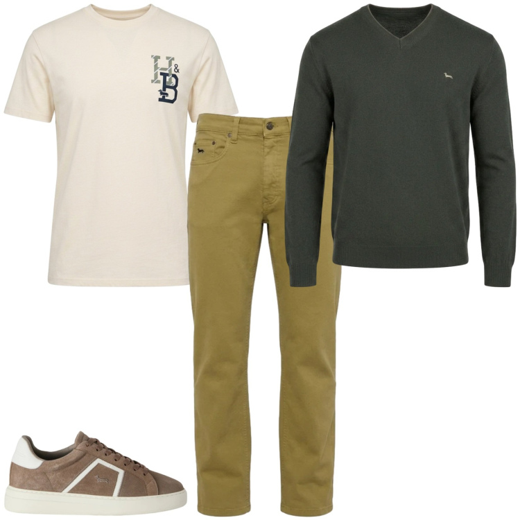 Outfit uomo - Total look #2483310. Stile Casual per Ufficio. Abbinamento con jeans, sneakers, t-shirt, maglieria.