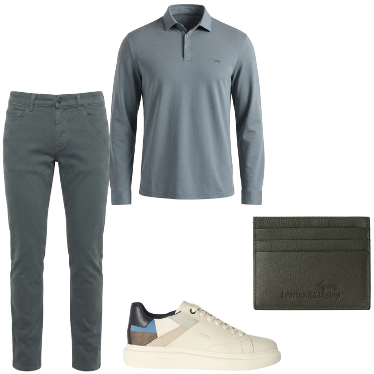 Outfit uomo - Total look #2483311. Stile Trendy per Tutti i giorni. Abbinamento con jeans slim fit, sneakers, polo, portafogli.