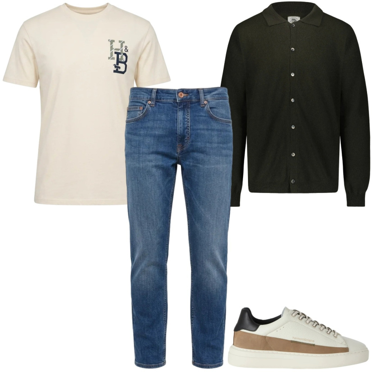 Outfit uomo - Total look #2483321. Stile Trendy per Tutti i giorni. Abbinamento con sneakers, t-shirt, jeans, polo.