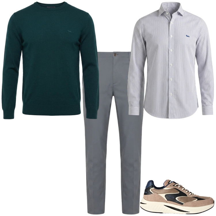 Outfit uomo - Total look #2483324. Stile Trendy per Ufficio. Abbinamento con camicie, pantaloni, sneakers, maglieria.