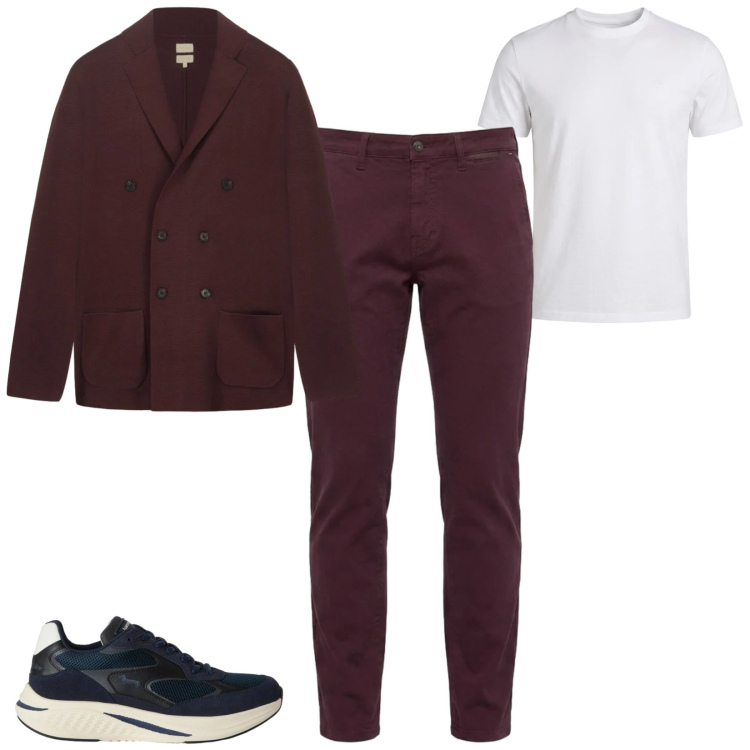 Outfit uomo - Total look #2483327. Stile Trendy per Ufficio. Abbinamento con pantaloni, t-shirt, sneakers, cardigans.