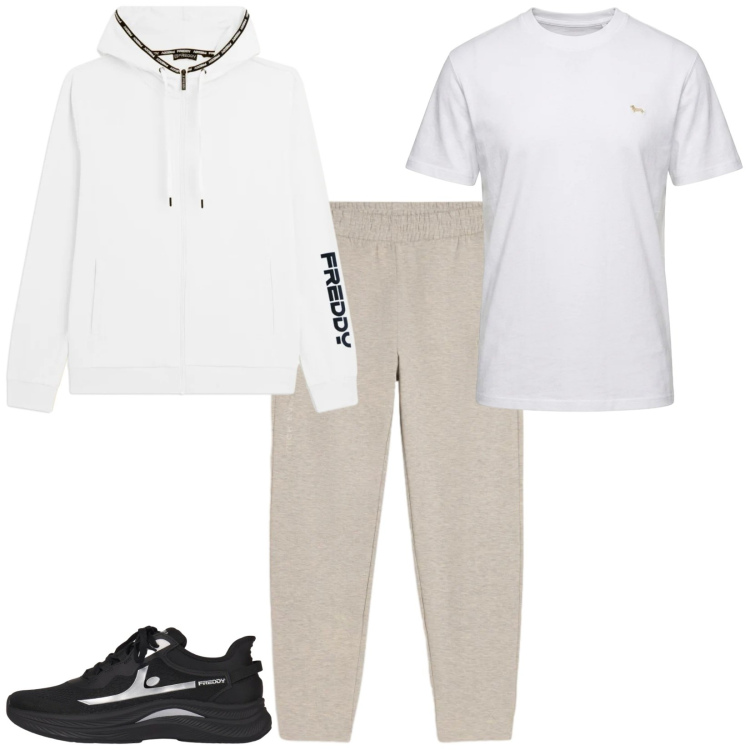 Outfit uomo - Total look #2483329. Stile Trendy per Tutti i giorni. Abbinamento con t-shirt, pantaloni, felpe con cappuccio, sneakers.
