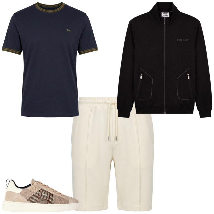 Outfit uomo - Total look #2483333. Stile Trendy per Tutti i giorni. Abbinamento con sneakers, shorts, t-shirt, felpe.