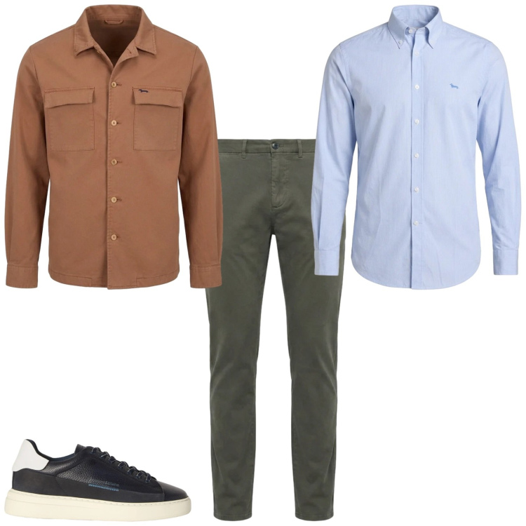 Outfit uomo - Total look #2483335. Stile Casual per Ufficio. Abbinamento con sneakers, camicie, pantaloni, cappotti.