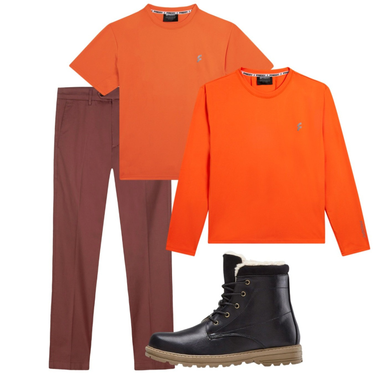 Outfit uomo - Autunno. Stile Casual per Tutti i giorni. Abbinamento con pantaloni chino, t-shirt, t-shirt, stivali e stivaletti.