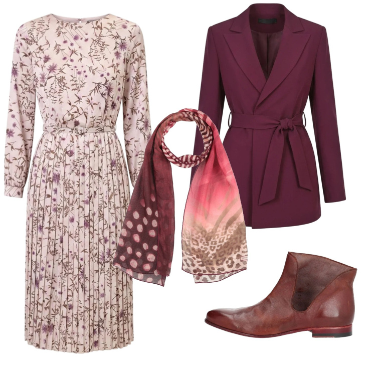 Outfit donna - Total look #2483360. Stile Romantica per Serata fuori. Abbinamento con vestiti midi/longuette, blazer, stivaletti, sciarpe.