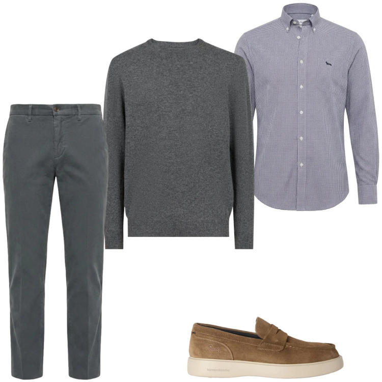 Outfit uomo - Total look #2483369. Stile Casual per Ufficio. Abbinamento con scarpe stringate, pantaloni, camicie, maglieria.