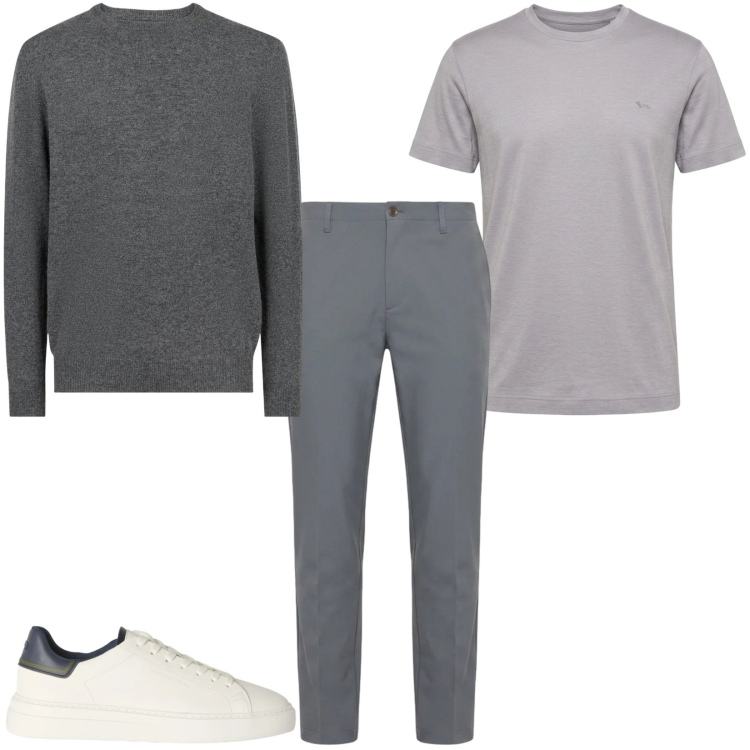 Outfit uomo - Total look #2483375. Stile Casual per Ufficio. Abbinamento con t-shirt, pantaloni, sneakers, maglieria.