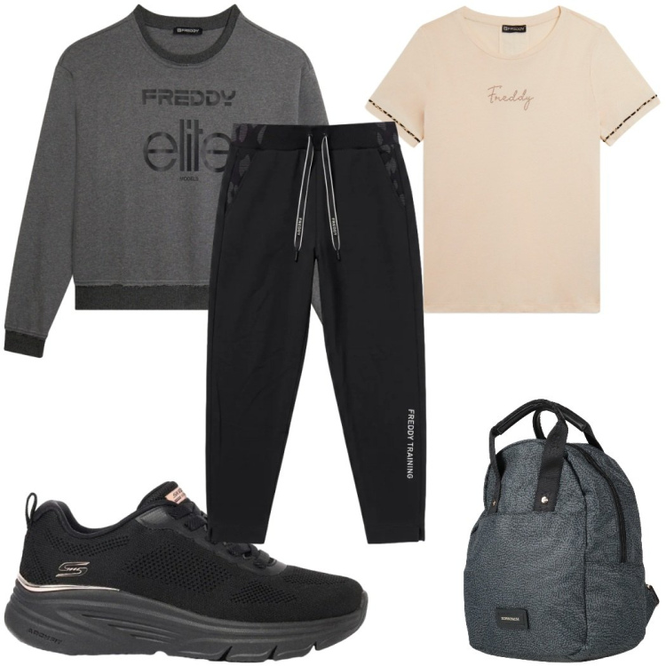 Outfit donna - Total look #2483378. Stile Basic per Sport. Abbinamento con felpe, t-shirt, pantaloni, zaini, sneakers.