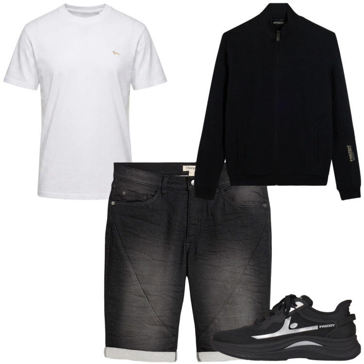 Outfit uomo - Total look #2483381. Stile Trendy per Tutti i giorni. Abbinamento con t-shirt, sneakers, felpe, bermuda.