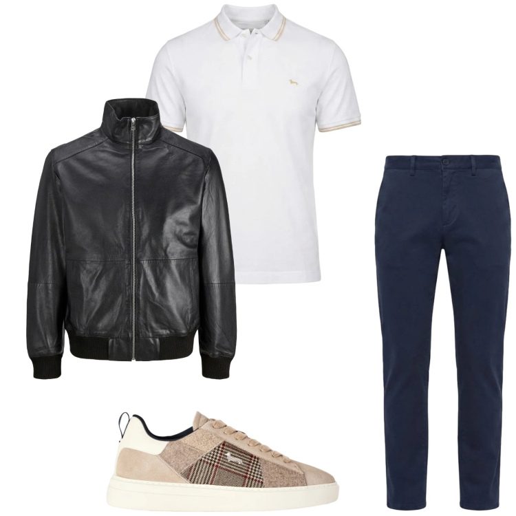 Outfit uomo - Total look #2483385. Stile Biker Rock per Serata speciale. Abbinamento con giacche, pantaloni, sneakers, polo.
