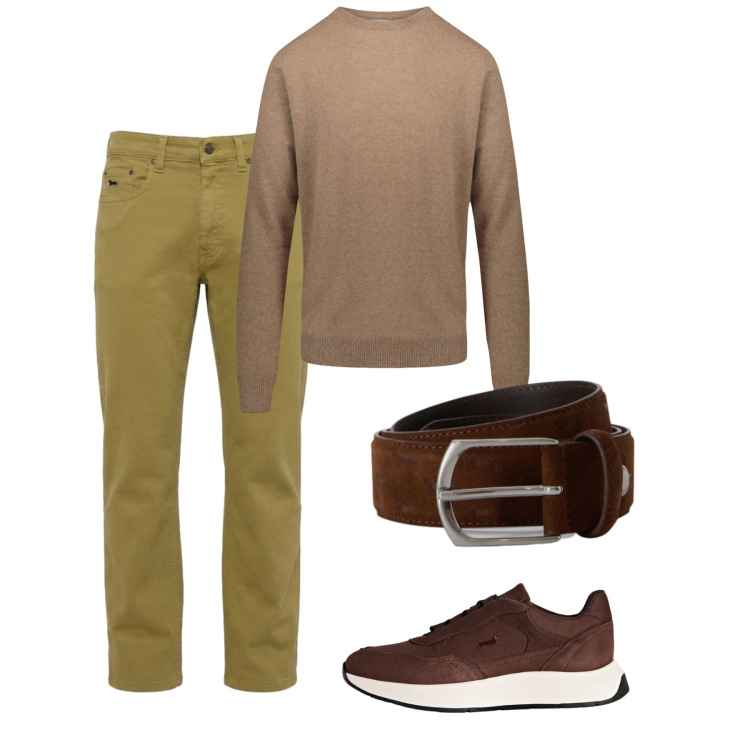 Outfit uomo - Settembre. Stile Casual per Tutti i giorni. Abbinamento con jeans, cinture, sneakers, maglieria.