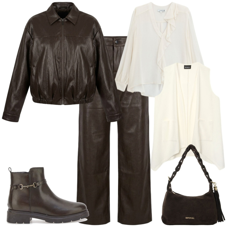 Outfit donna - Urban chic ogni giorno. Stile Urban per Tutti i giorni. Abbinamento con borse a spalla, bluse, gilet, bomber, pantaloni, stivaletti.