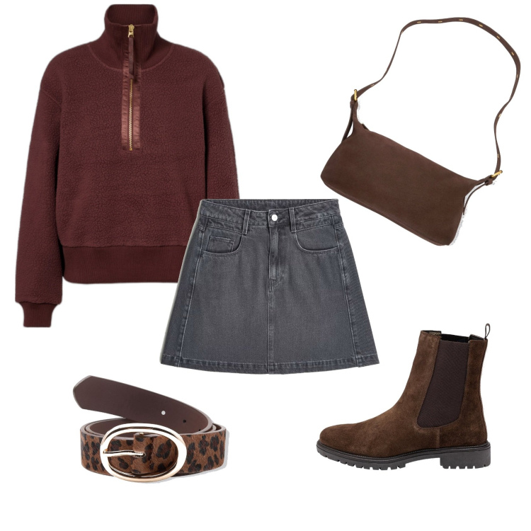 Outfit femme - Jupe denim. Style Urban pour Tous les jours. Assortir avec sweats à capuche, ceintures, sacs en bandoulière, jupes, bottines.