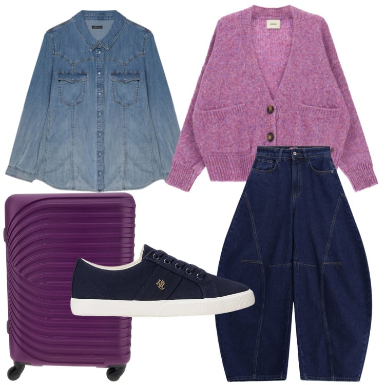 Outfit donna - Tasche pratiche. Stile Casual per Tutti i giorni. Abbinamento con jeans, cardigans, camicie, sneakers, valigie.